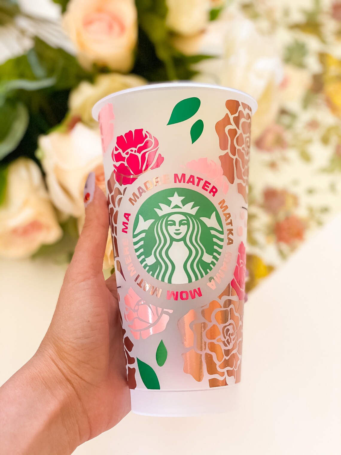 Customized starbucks cup// Mothers day cup// peonies cup// Etsy