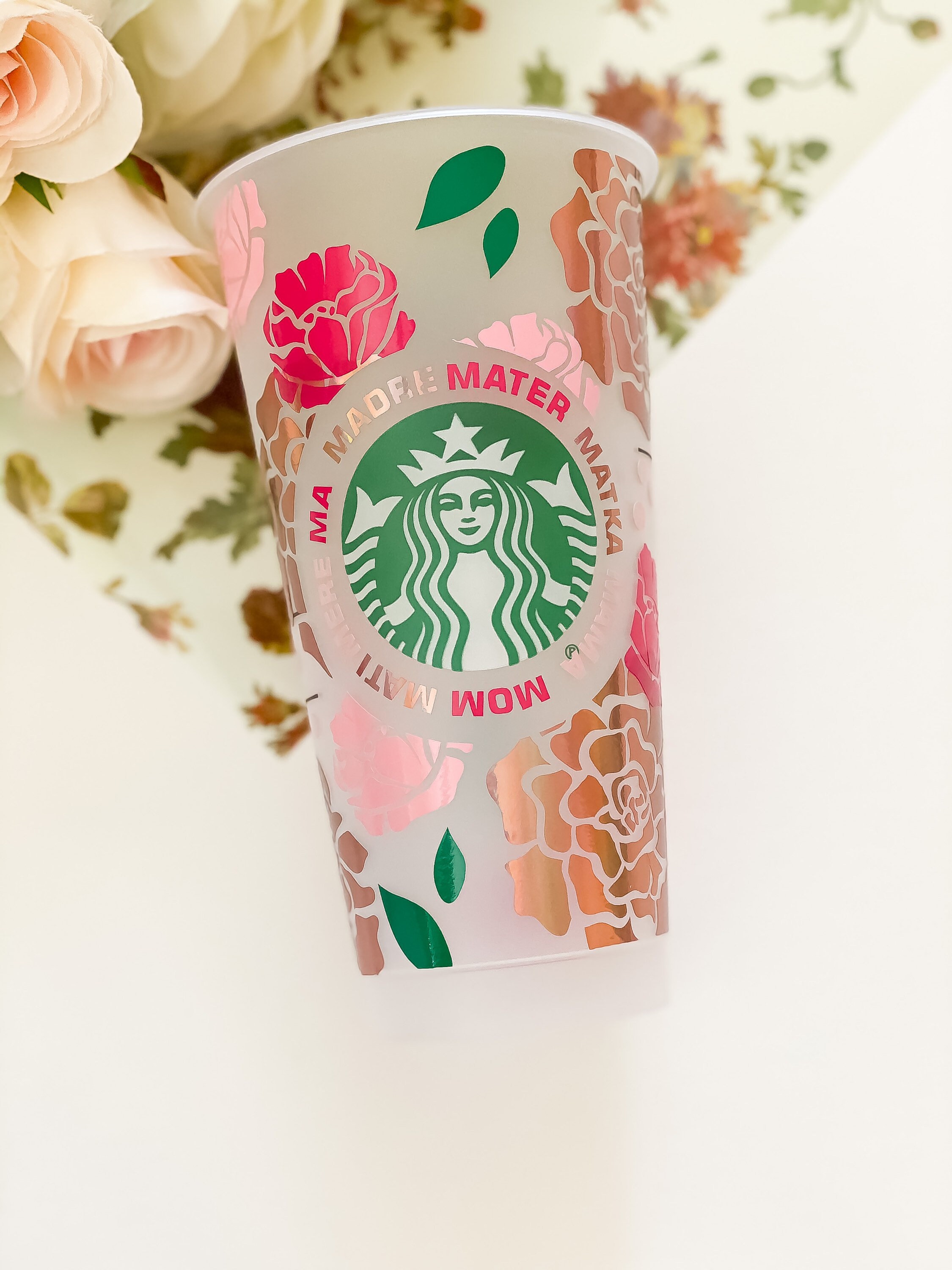 Customized starbucks cup// Mothers day cup// peonies cup// Etsy
