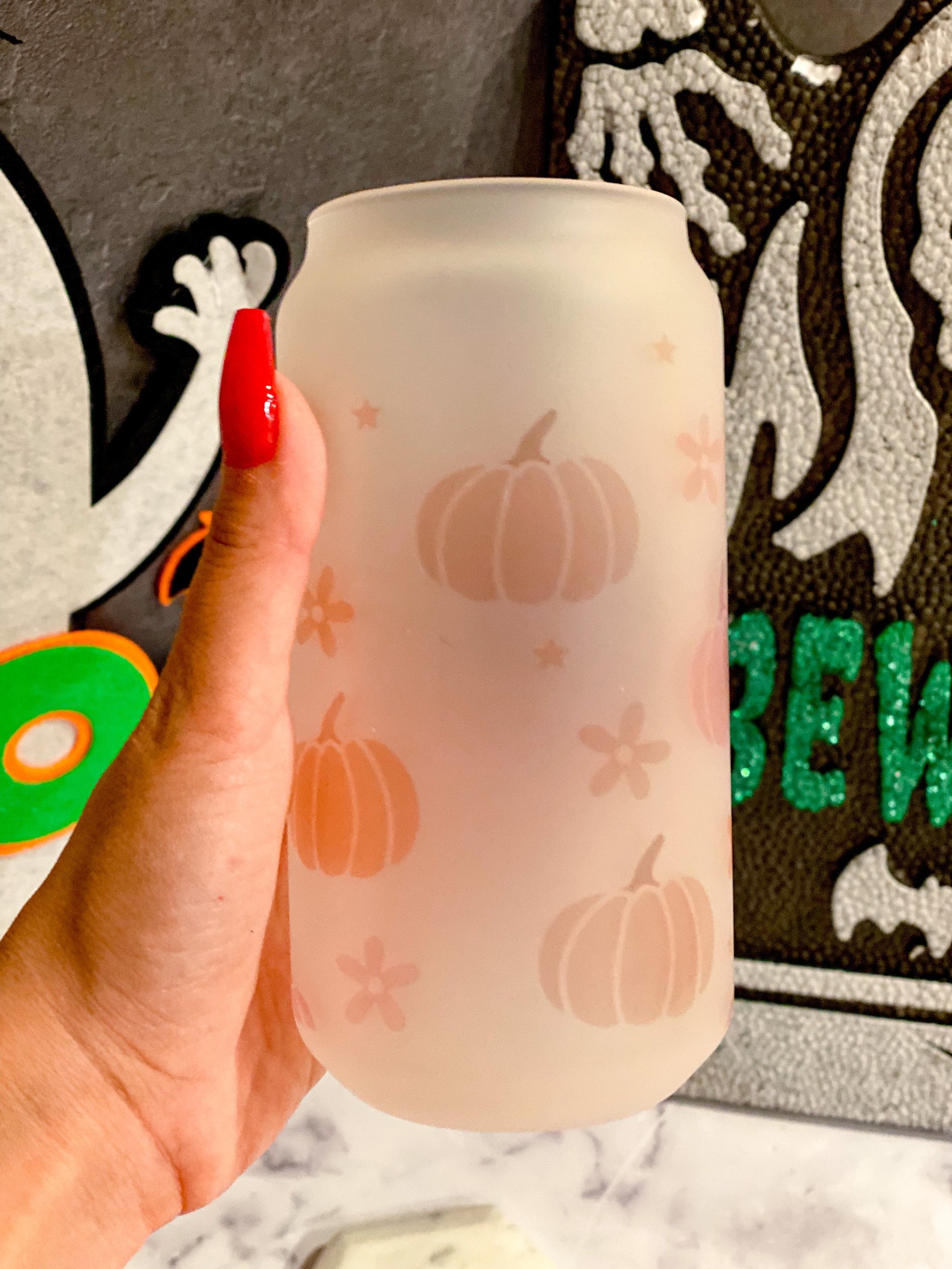 18 Oz Frosted Beer Can Glass// Fall Beer Can Glass// Spooky Etsy