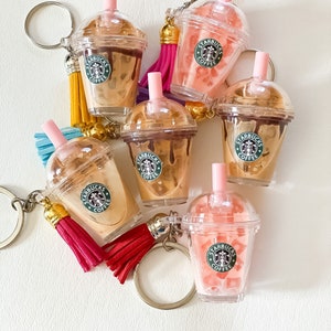 Mini coffee keychain //inspired drink keychain// pink drink key chain// miniature keychain