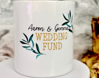 Custom Wedding Fund Money Pot - Personalised Engagement Gift Money jar/box