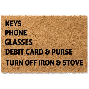 Reminder Door Mat,  Keys -Phone -Glasses -Card - Oven Mat , Personalized Doormat, Custom Handmade Mat, Front door mat for indoor and outdoor