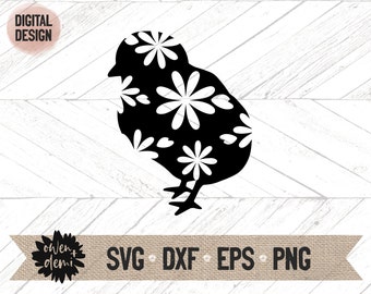 Baby Chick SVG - Flower Chick SVG - Chick cricut cut file - Chick silhouette cut file - Easter svg - spring chick svg