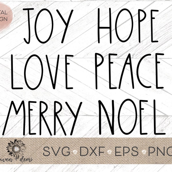 Joy Hope Peace Love Merry svg - Palabras de Navidad svg- Archivo de corte de Navidad - Archivo de corte cricut - Archivo de corte de silueta - Adorno de Navidad svg