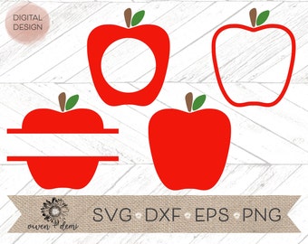 Apple Bundle svg - Apple Monogram svg - Split Apple Svg - Outlined apple cut file - apple Cricut cut file - apple Silhouette cut file