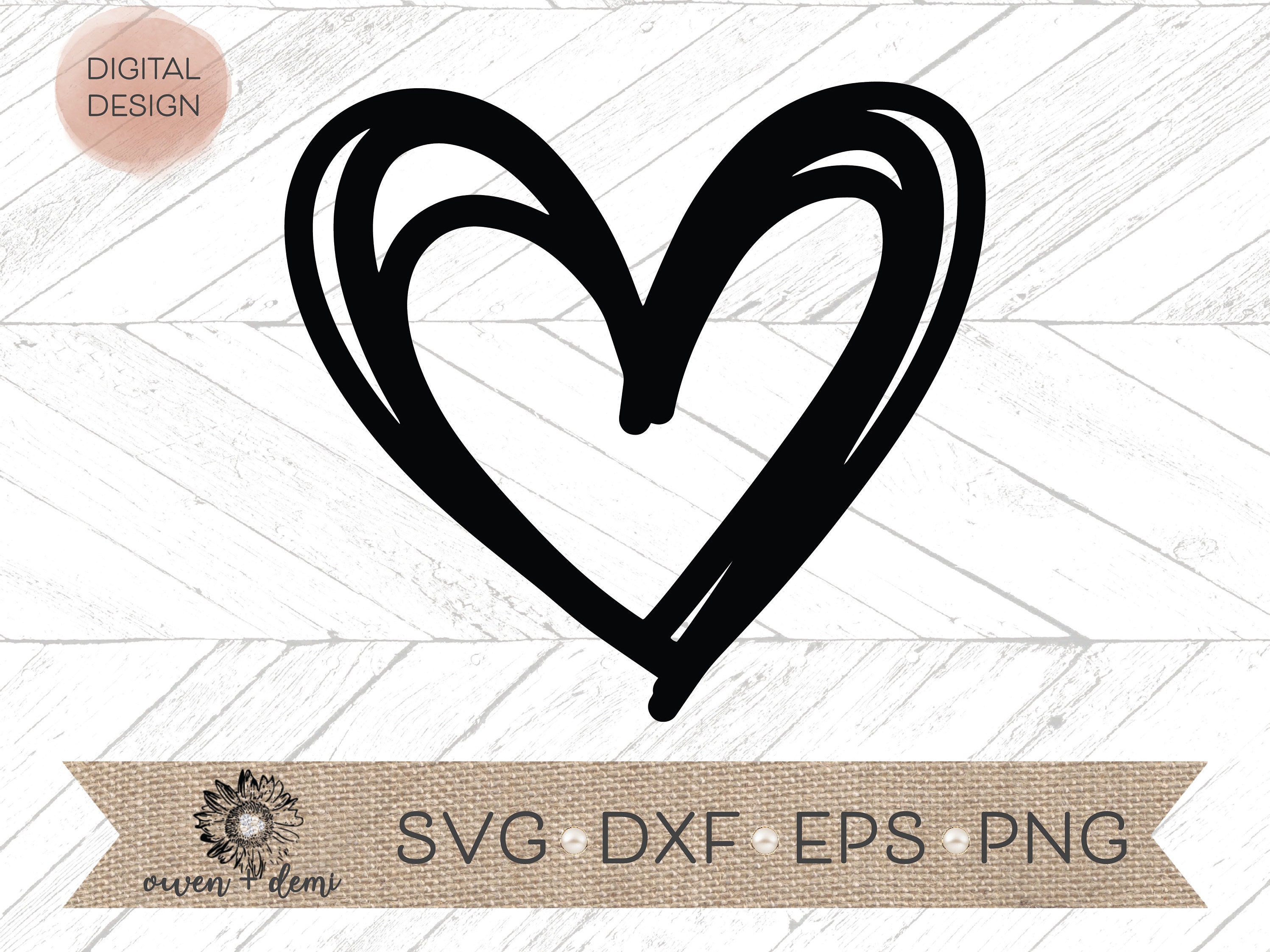 1 hand drawn scribble heart zip file containing 1 svg file, 1 dxf file, 1 e...