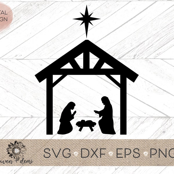 Nativity Manger SVG - Manger Scene svg - Nativity Svg for cricut - svg for Silhouette - simple  svg - nativity clip art - Nativity dxf