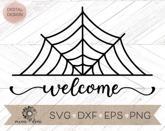 Spider Web Welcome Sign svg - Halloween Sign svg - Halloween cricut cut file - Halloween silhouette cut file - Spider svg- web svg