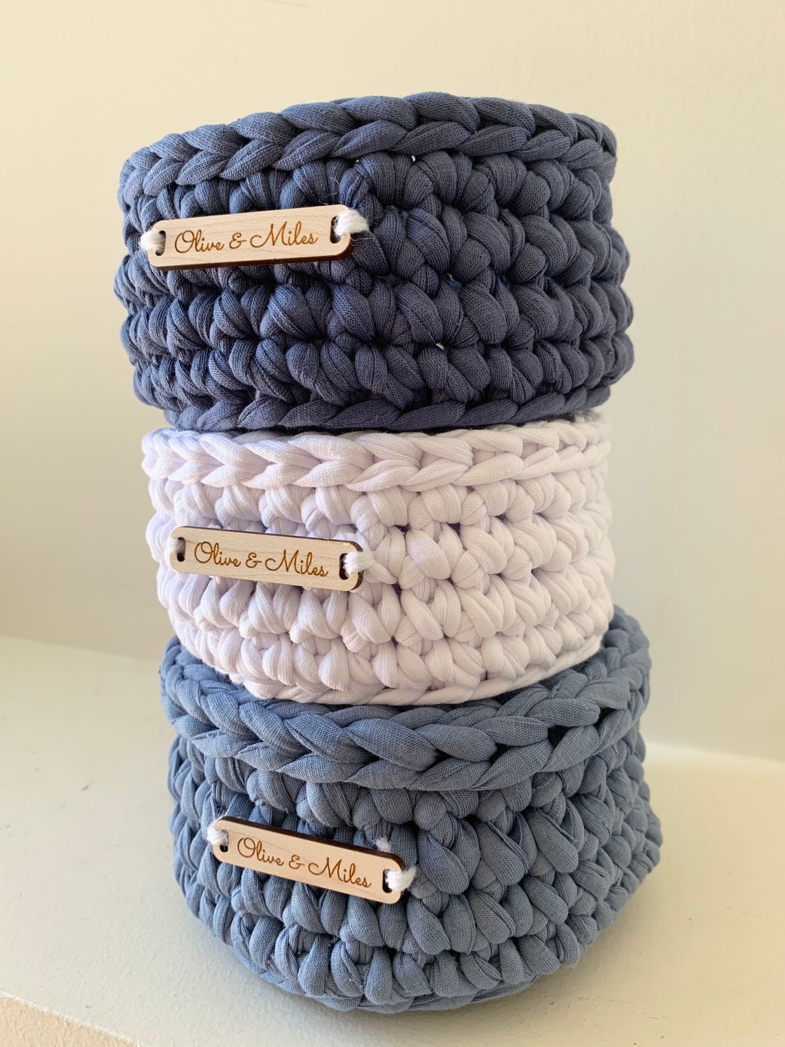 Set of baskets tee shirt yarn nesting basket toy storage Etsy