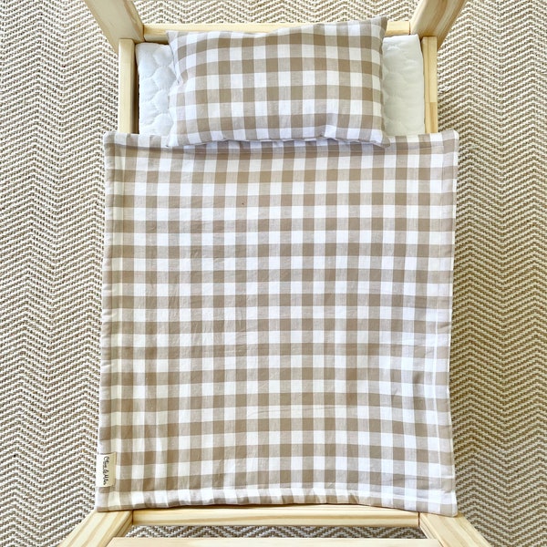 Checkered Doll Bedding | Gift for nephew | Crib sheet and pillow toy set | Doll Bed Cover Linen | Cot Blanket | Crib Bedding | Pram Pillows