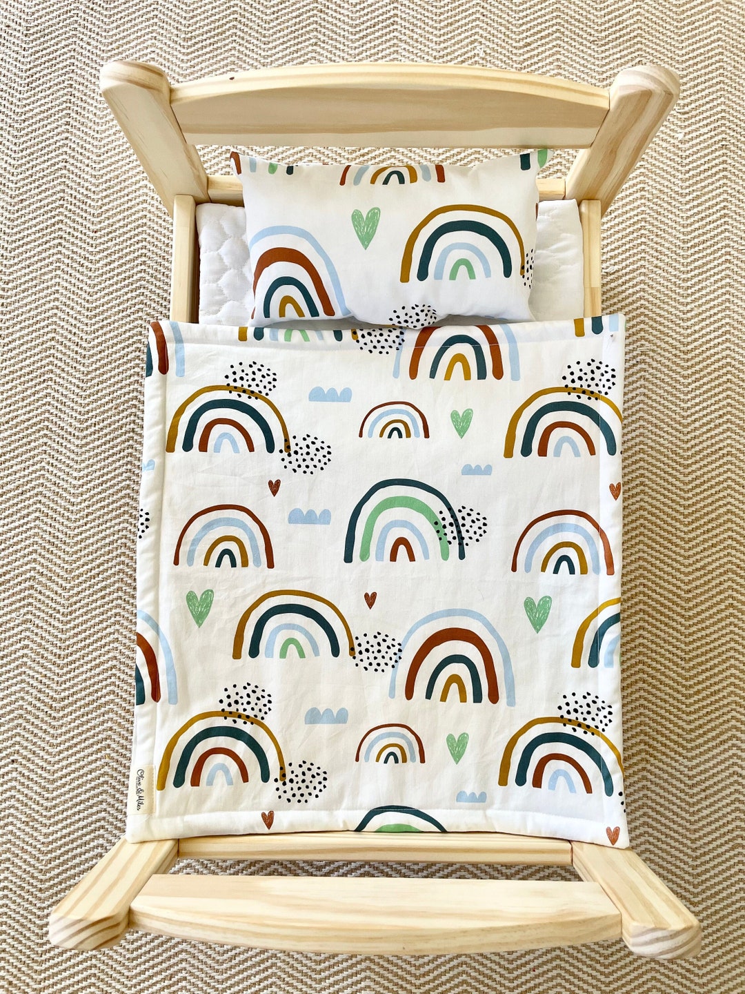 Rainbow Custom Dolls Bedding Bed Cot Quilt, Kmart Doll Cot, Doll Doona, Miniland Bed Cot Quilt