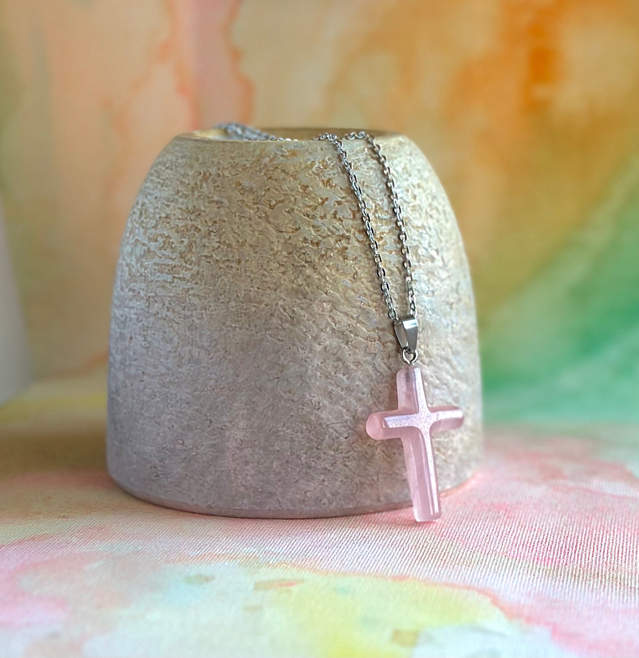 Rose quartz cross pendant best sale