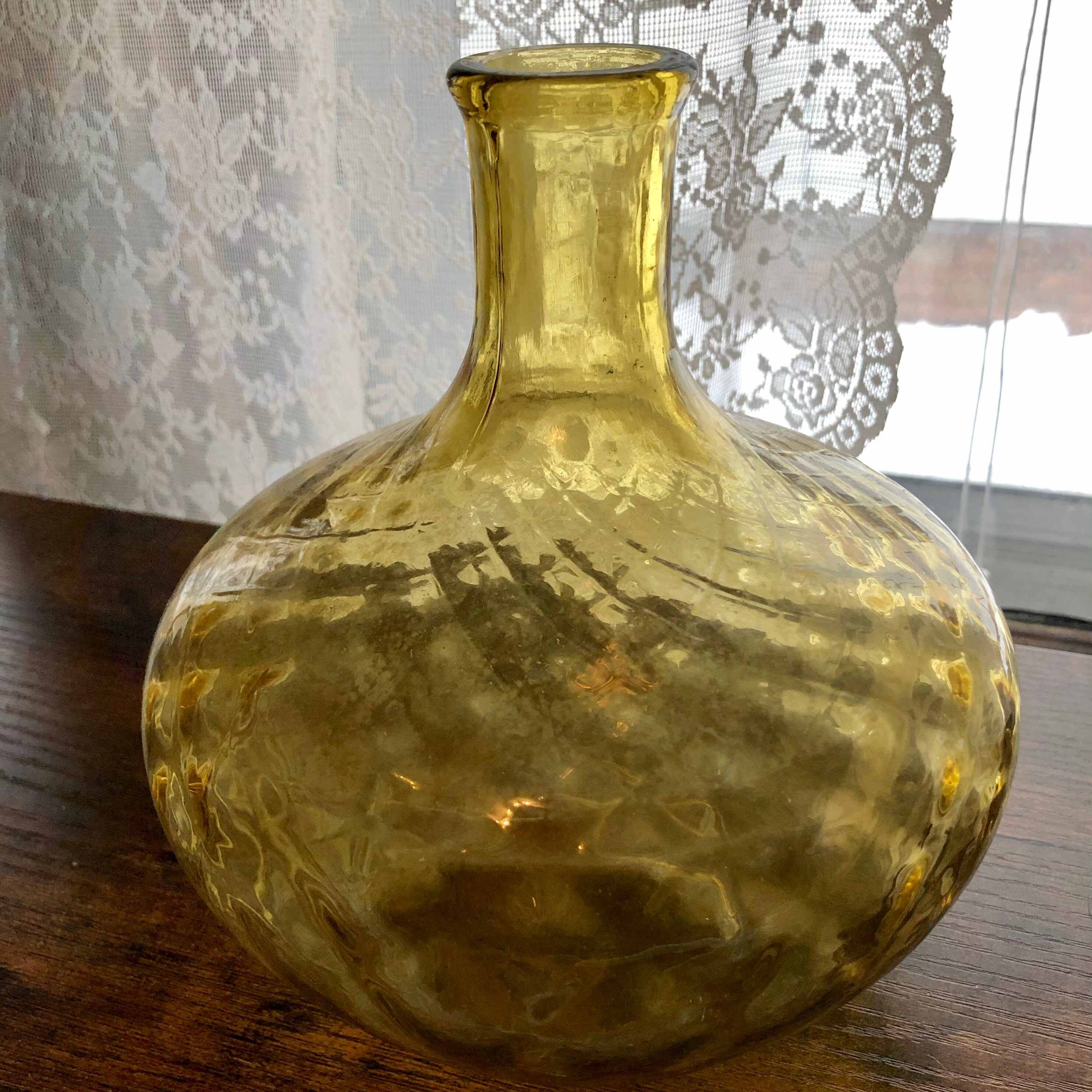 Vintage 1970s Amber Glass Vase Art Diamond Design Early Etsy