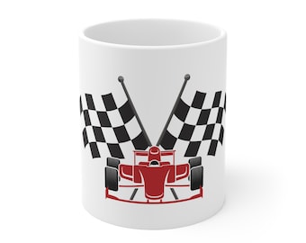 Racing Coffee Mug, Checkered Flags, Race Car Lover Gift