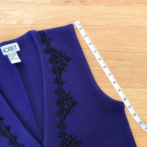 Vintage dark purple knit black beaded vest by Kor… - image 10