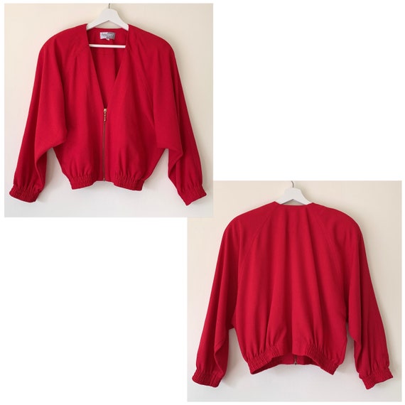 1980s oversized cropped dolman bright red jacket - image 7