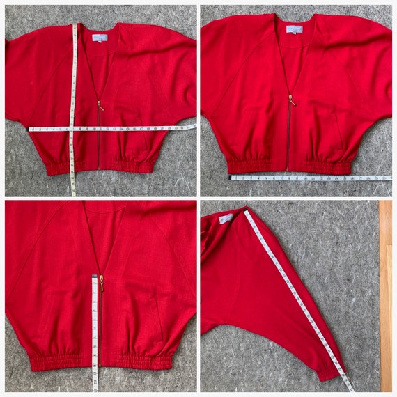 1980s oversized cropped dolman bright red jacket - image 9