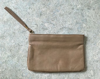 Vintage faux leather grey taupe pouch with handle