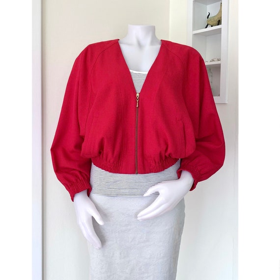 1980s oversized cropped dolman bright red jacket - image 2