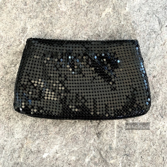1970s black metal mesh clutch pouch by Allen Edwa… - image 2