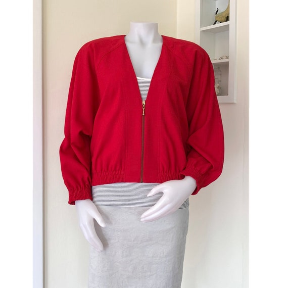 1980s oversized cropped dolman bright red jacket - image 6