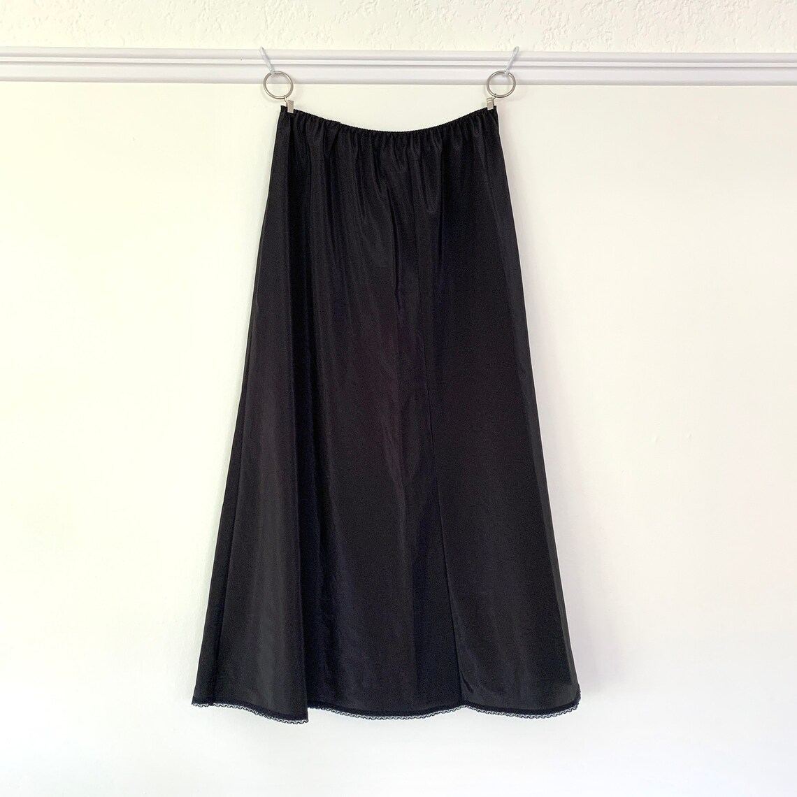 Farr West black satin half skirt slip w/ lace trim | Etsy