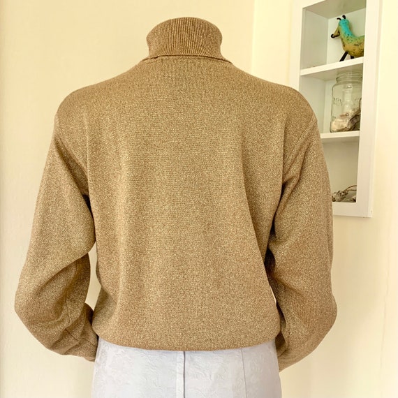 1990s metallic gold merino wool turtleneck sweater - image 2