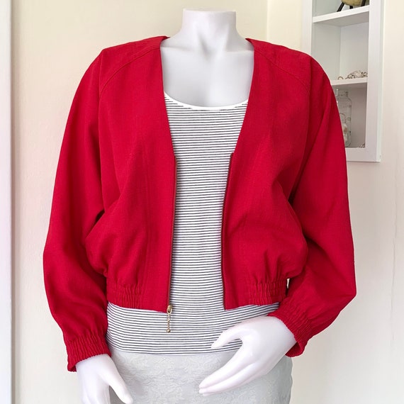 1980s oversized cropped dolman bright red jacket - image 1