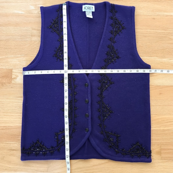 Vintage dark purple knit black beaded vest by Kor… - image 9