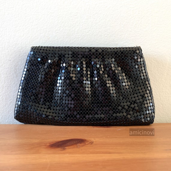 1970s black metal mesh clutch pouch by Allen Edwa… - image 1