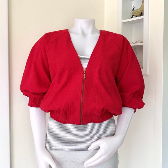 1980s oversized cropped dolman bright red jacket - image 5