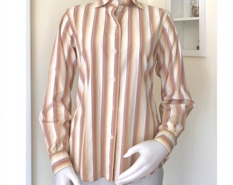 Vintage Faconnable cream pastel striped button front long sleeve shirt