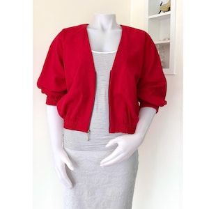 1980s oversized cropped dolman bright red jacket