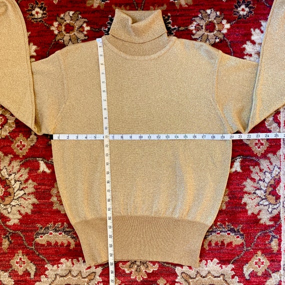 1990s metallic gold merino wool turtleneck sweater - image 7