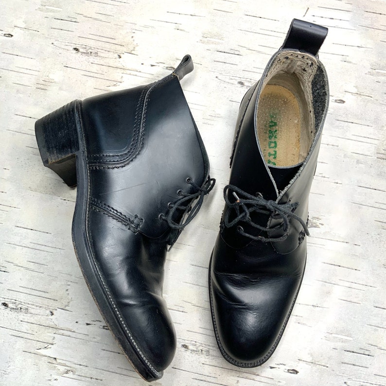 Boots Vintage Black Leather Ankle Boots Booties by Dakota size 40 9.5