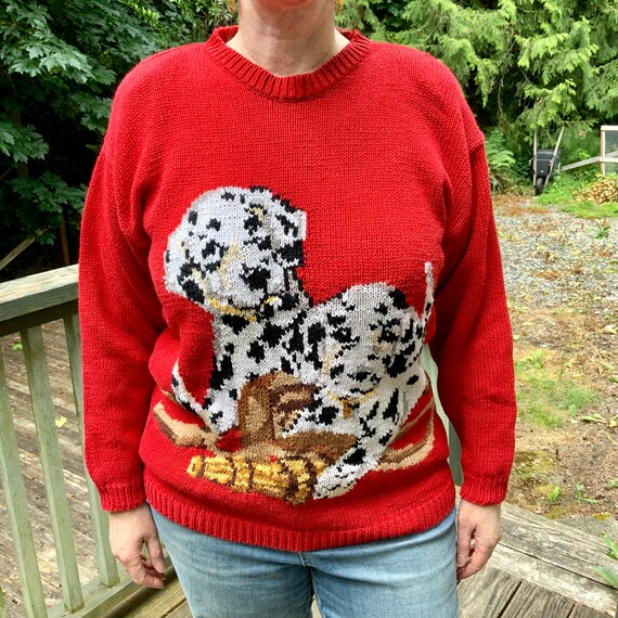 Vintage Dog Sweater / Red Sweater / Dalmatian / D… - image 5