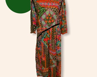 Dress Asymmetrical Geometric Midi Dress Multi-color by Jane Schaffhausen 80s/90s Size 10