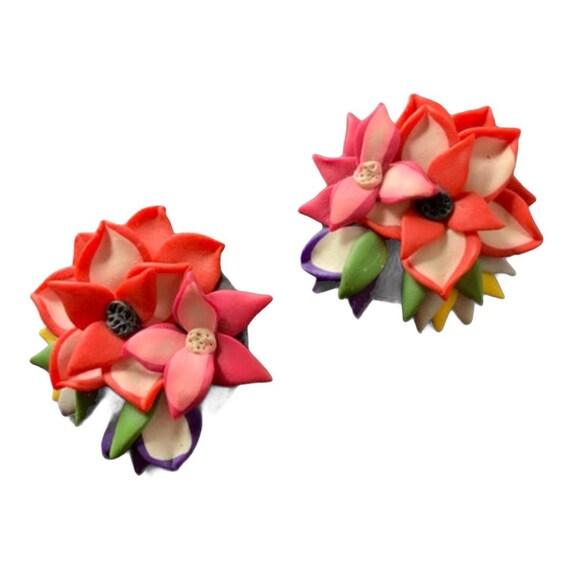 Earrings floral flower Polymer clay flower cluste… - image 9