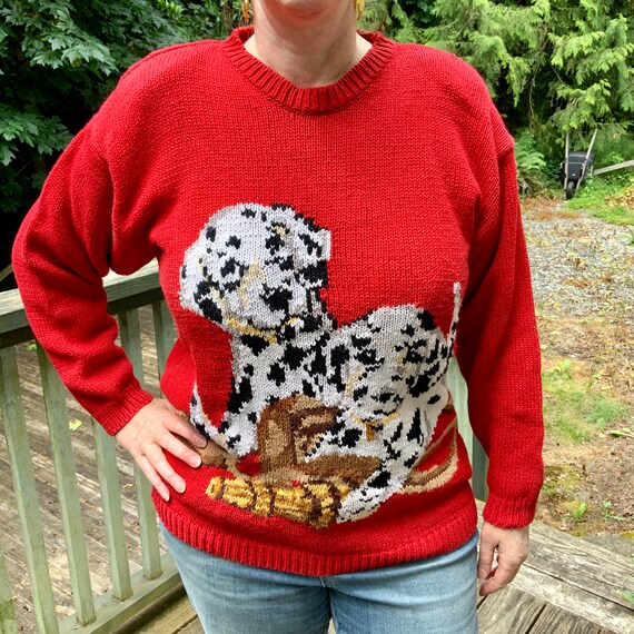 Vintage Dog Sweater / Red Sweater / Dalmatian / D… - image 4