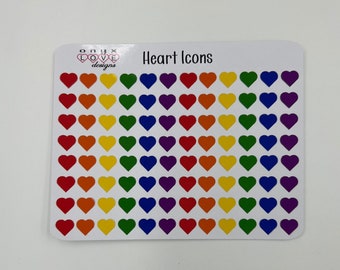 Pegatinas para agenda con iconos de corazones: corazones arcoíris o rosas