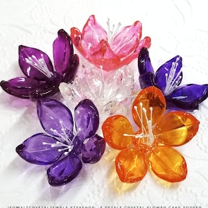 Elegant Large Crystal Flower with 5 petals, hand shaped isomalt flower, custom colors for Wedding Cakes, Birthday and special occasion Cakes