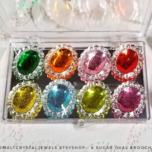 8 Oval Brooches: Isomalt Cake Jewels, Birthday Cake Decoration, Custom Color