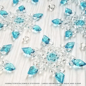 Large Snowflakes made of edible Isomalt, custom colored for Winter themed birthday cake decoration, cupcake top, dessert garnish, etc