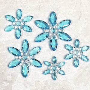 5 sizes of sugar Snowflakes made of Marquise gemstones and diamond studs, Winter/Frozen themed Birthday cake, Princess cakes, Snow flowers Aqua out/Clear in