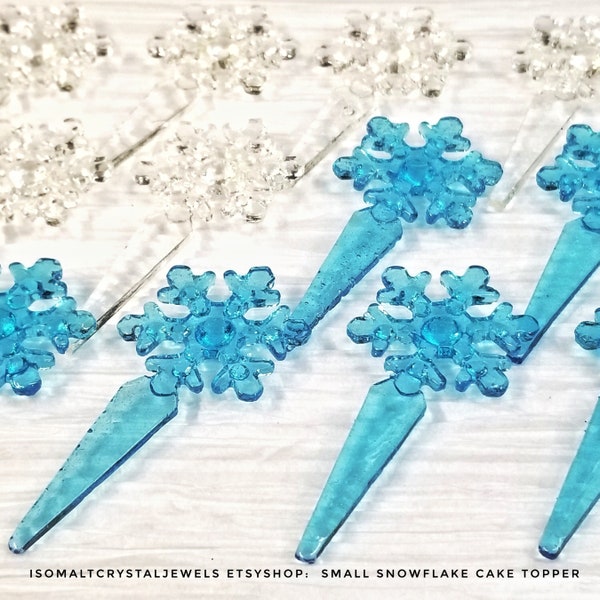 Small Diamond Snowflakes Cake Topper with stem, made of isomalt, winter-themed birthday cake decoration, Christmas cake decorations, etc