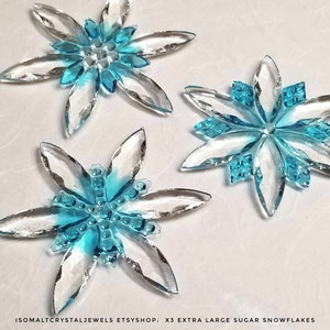Extra Large Crystal Snowflakes made of Marquise Gemstones and Diamond studs, great for the Winter themed Birthday cake, cupcake topper