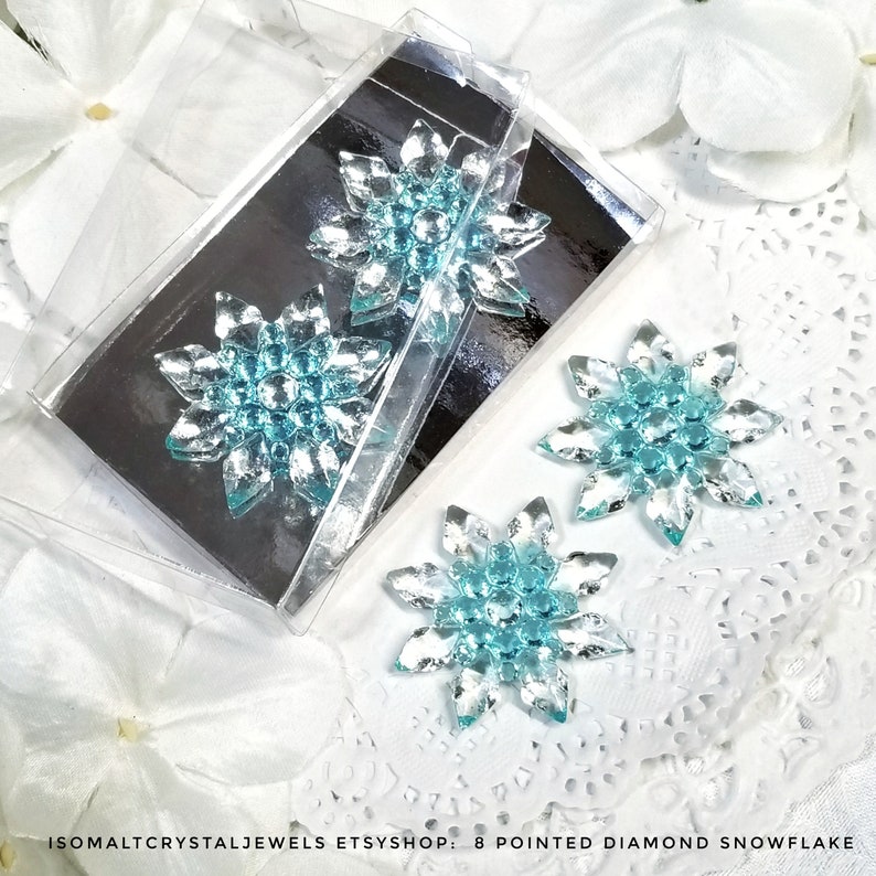 Snowflake with 8 pointed diamonds for your Winter themed cake decoration, cup cake top, dessert plate garnish, Frozen themed cake decoration Clear out/Aqua in