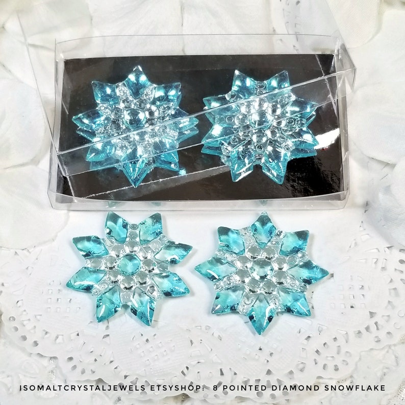 Snowflake with 8 pointed diamonds for your Winter themed cake decoration, cup cake top, dessert plate garnish, Frozen themed cake decoration image 6