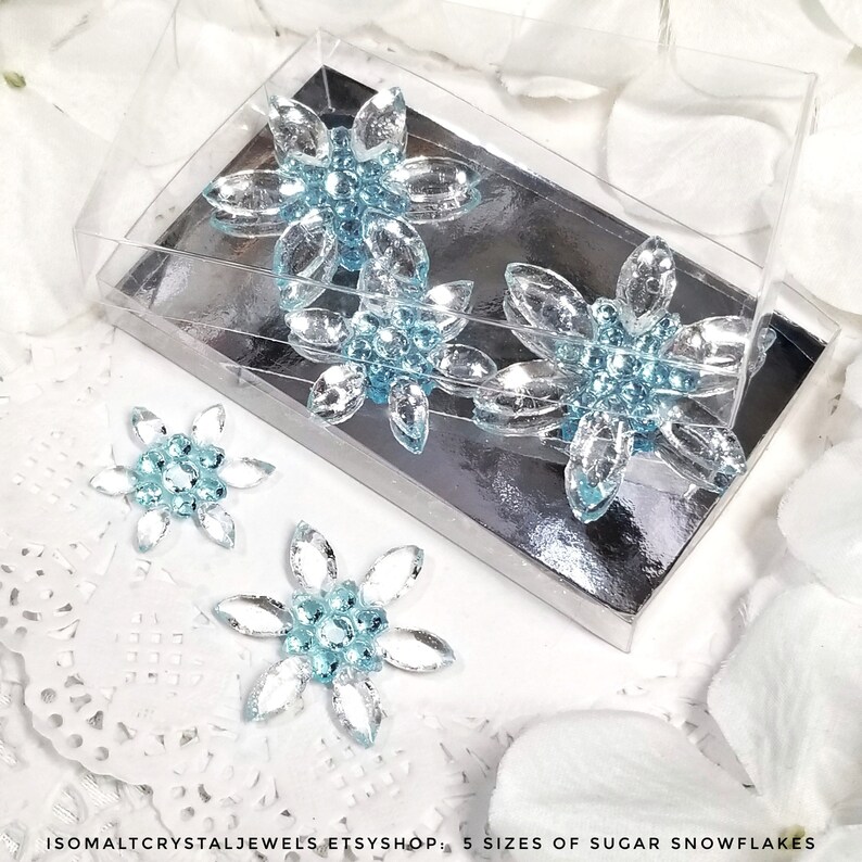 5 sizes of sugar Snowflakes made of Marquise gemstones and diamond studs, Winter/Frozen themed Birthday cake, Princess cakes, Snow flowers image 6