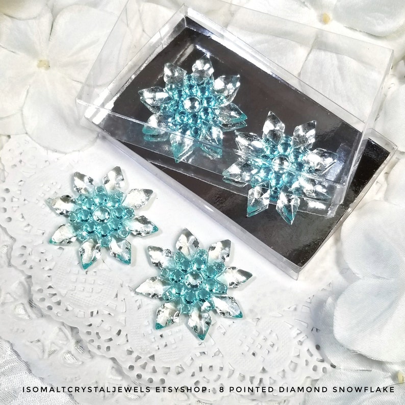 Snowflake with 8 pointed diamonds for your Winter themed cake decoration, cup cake top, dessert plate garnish, Frozen themed cake decoration image 1